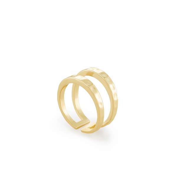 NWOT Kendra Scott Zorte Gold Hammered Double Band Ring - Picture 2 of 5